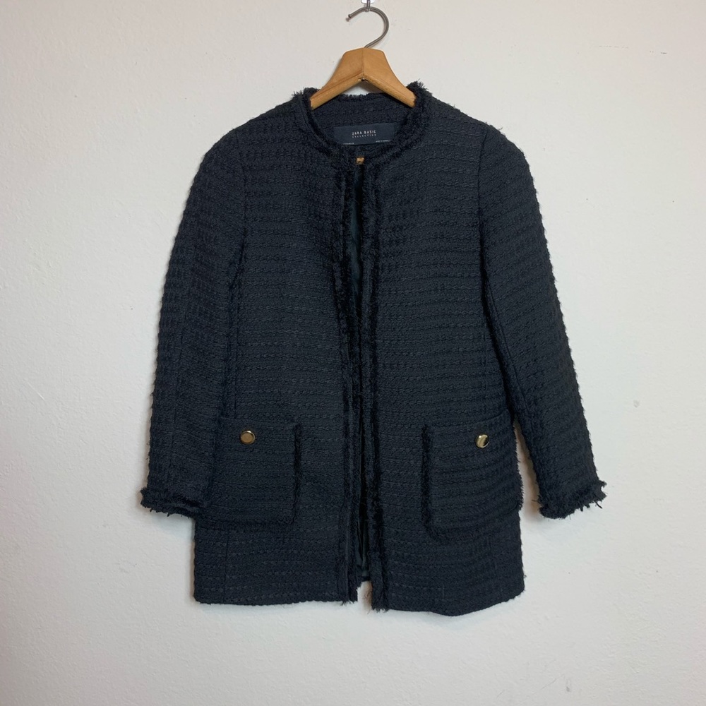 Zara Basic Black Button Down Coat Size Medium - image 1